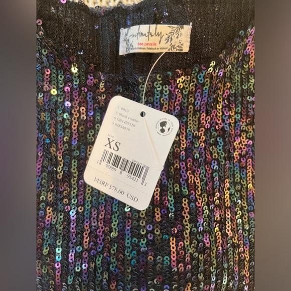 Free People Intimately Gold Rush Long Sleeve Sequin Top Black Combo Size XS NWT - Picture 9 of 9